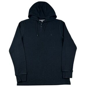 Volcom Black Thermal Hooded Henley Long Sleeve Shirt Men's Medium Waffle Knit